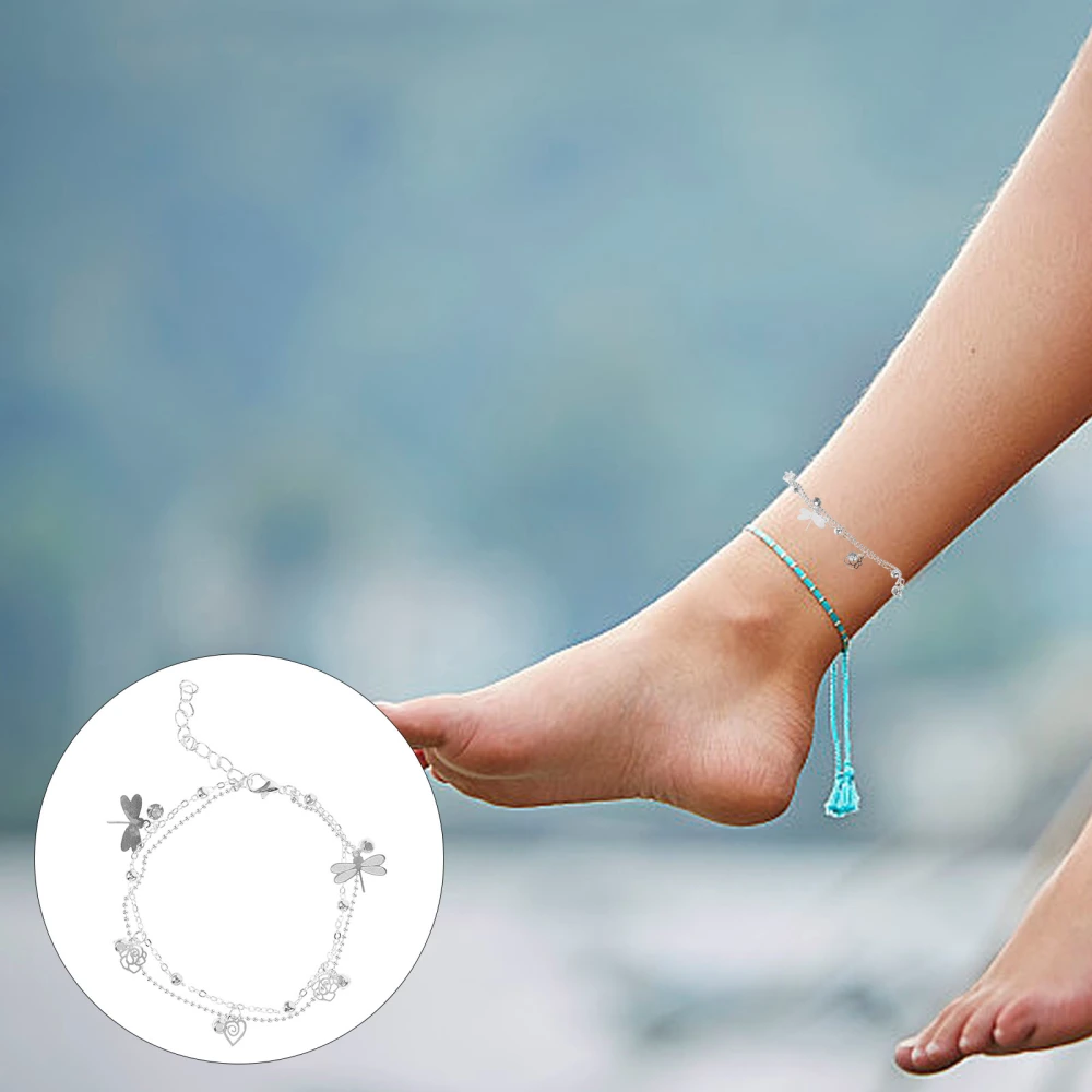 Bohemia Ankle Bracelet Hollow Rose Flower Silver Chain Anklet Foot Chain Bracelets Foot Jewelry Barefoot Beach