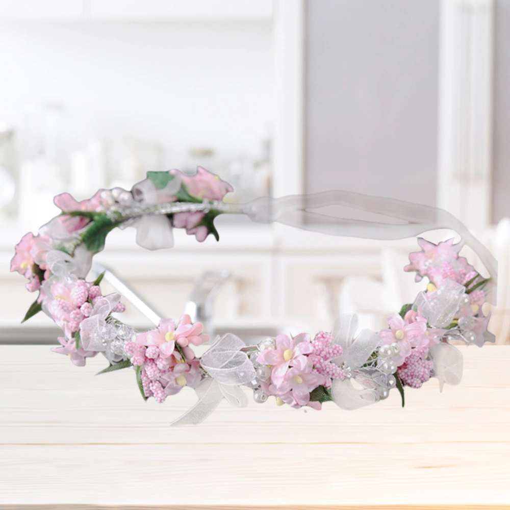 Fairy Garland Crown Floral Garland Hair Wreath Handmade Flower Wreath Flower Headpiece for Children (Pink)