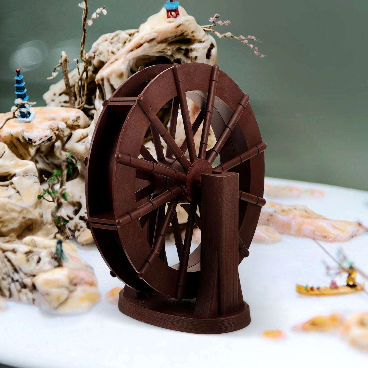 2Pcs Waterfall Fountain Mini Water Wheel Small Plastic Water Wheel Model Micro Landscape Layout Decor