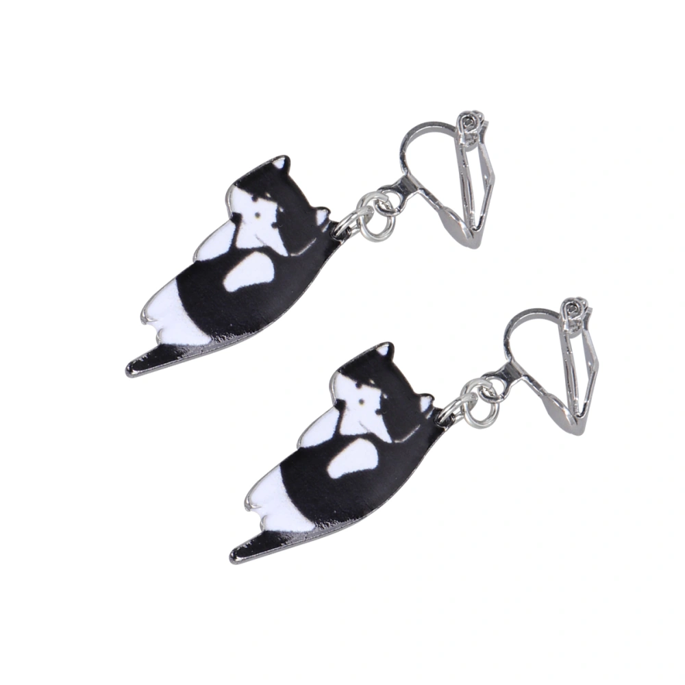 1 Pair of Creative Without Piercing Ear Clips Cartoon Cat Pattern Oil Drip Earrings Clips Fashion Party Eardrops for Women Ladies Black