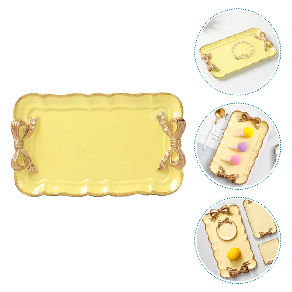 1pc Vintage Jewelry Fruit Tray Resin Storage Tray Home Decorative Plate (Yellow)