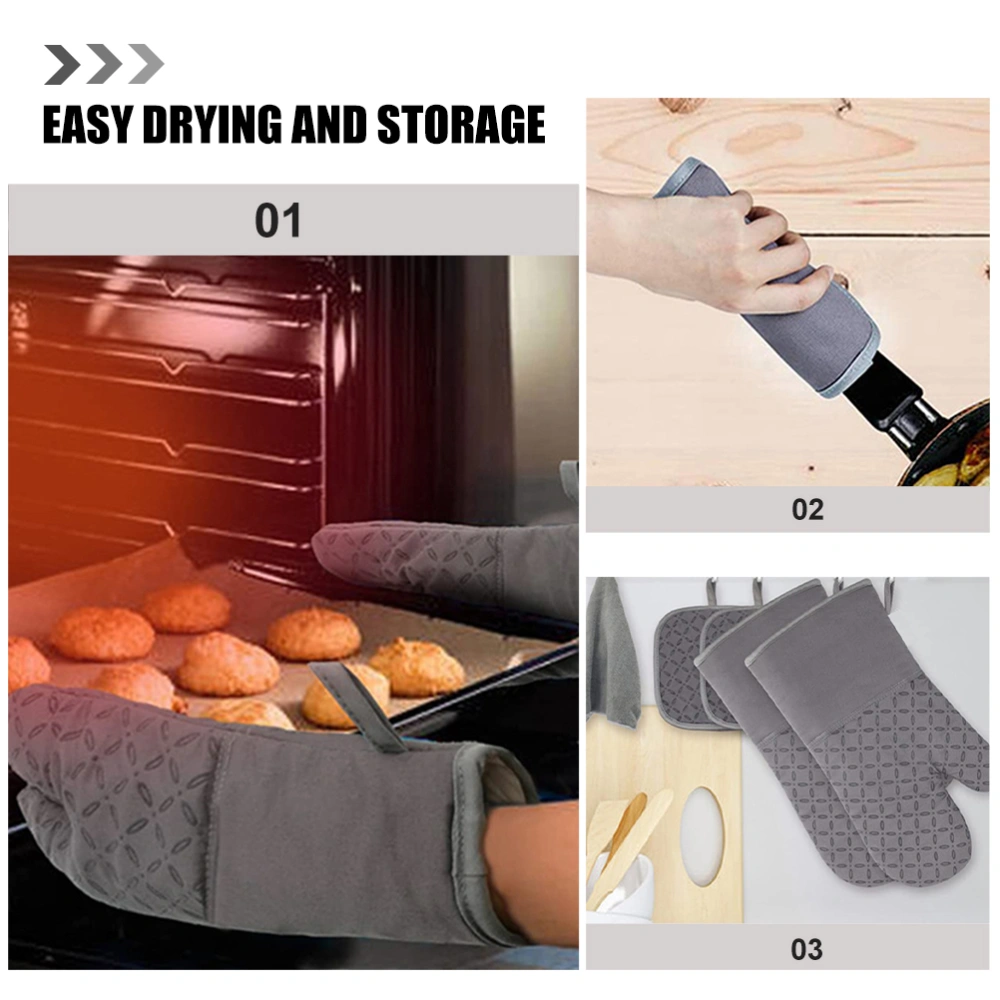 1 Set Baking Gloves Oven Mitt and Pot Holder Cooking Gloves Oven Heat-resistant Gloves