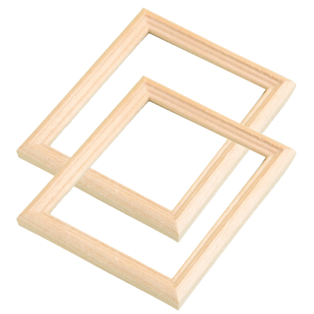 2Pcs Mini Photo Frames Wooden Tiny Picture Frames Miniature Wood Frames Doll House Supplies