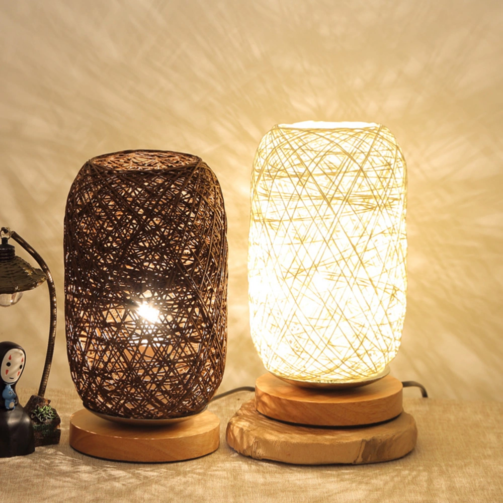 LED Bedside Lamp Solid Wood Twine Vine Ball Desk Lamp Table Lamp for Home Bedroom Office (Brown)