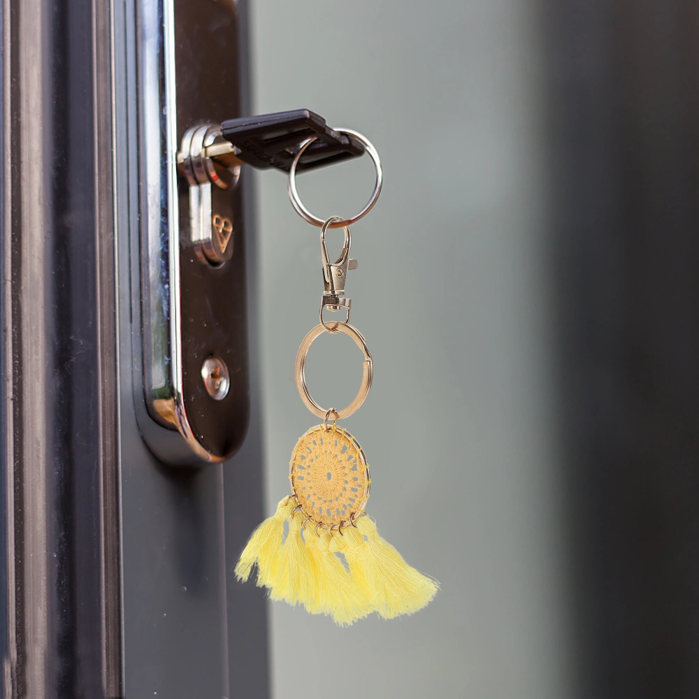 Handmade Keychains Decor National Style Tassel Pendant Colorful Round Shape Hanging Ornaments for Handbag Backpack Keychain Supplies Yellow