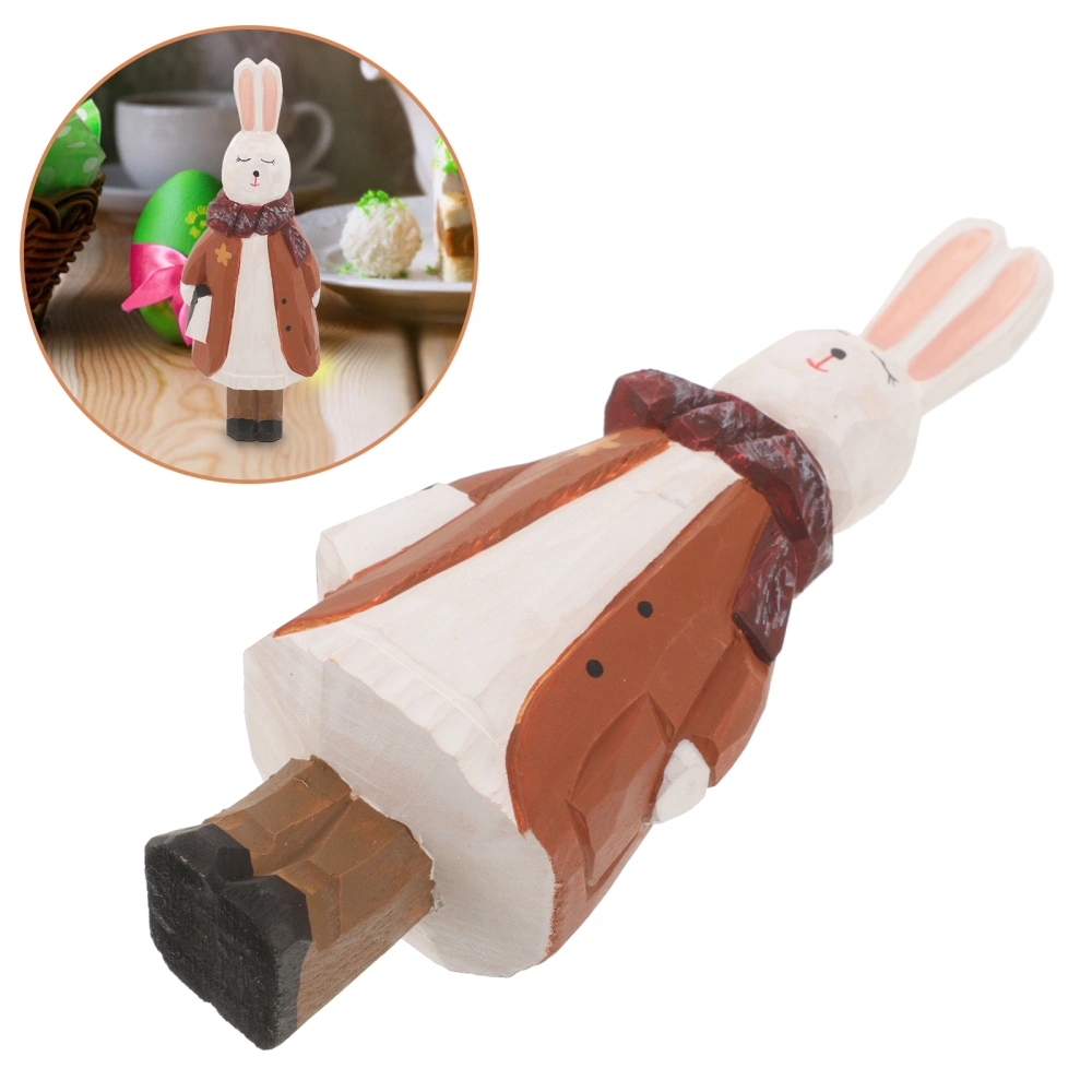 Easter Bunny Figurine Wooden Carved Easter Rabbit Desktop Rabbit Ornament