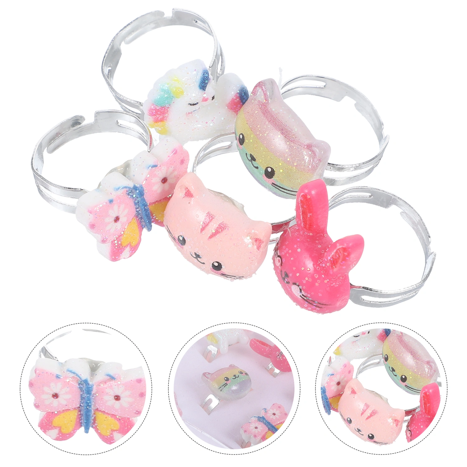 1 Box Cat Kids Rings Plastic Rings Girl Pretend Play Dress Up Rings Toddler Jewelry