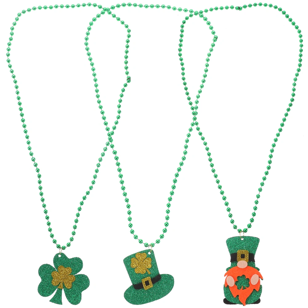 3pcs Shamrock Necklace Bead Necklace Set St. Patricks Day Shamrock Bead Necklaces Party Favors