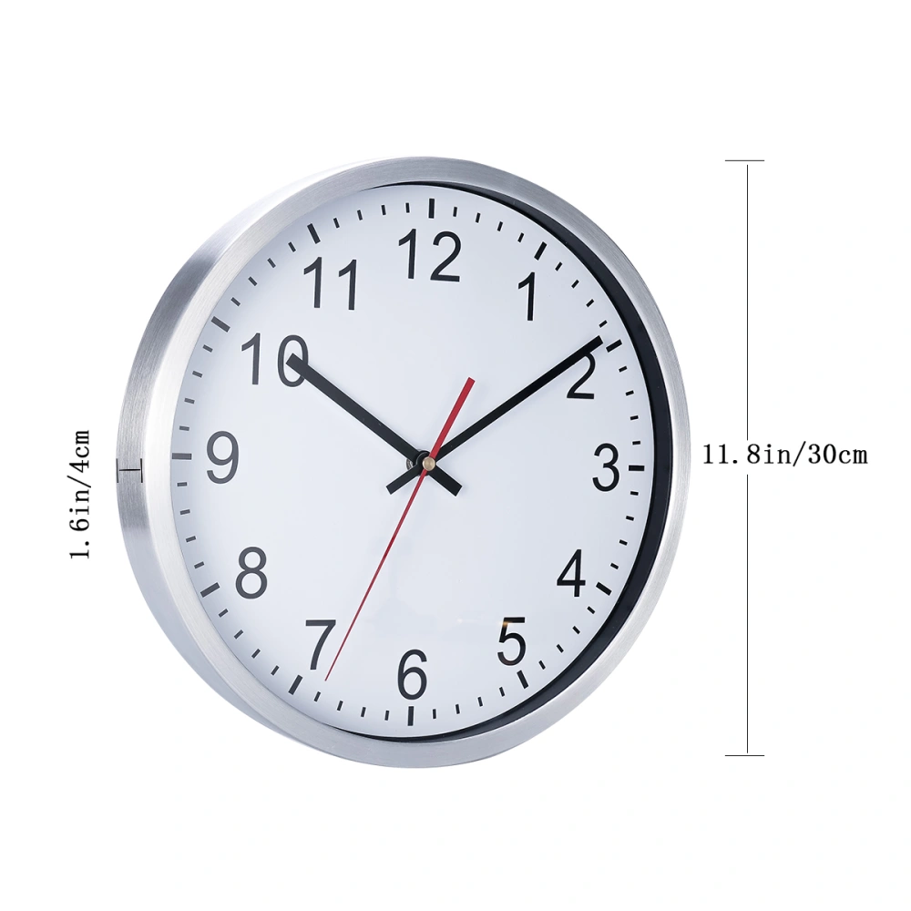 12 Inch Silver Mental Non Ticking Silent Wall Clock for Bedroom Living Room