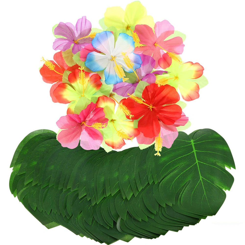 108pcs Artificial Tropical Leaves Palm Silk Fabric Decoration Set for Hawaiian Theme Party Cocktail Birthday Party Supplies Table Decoration