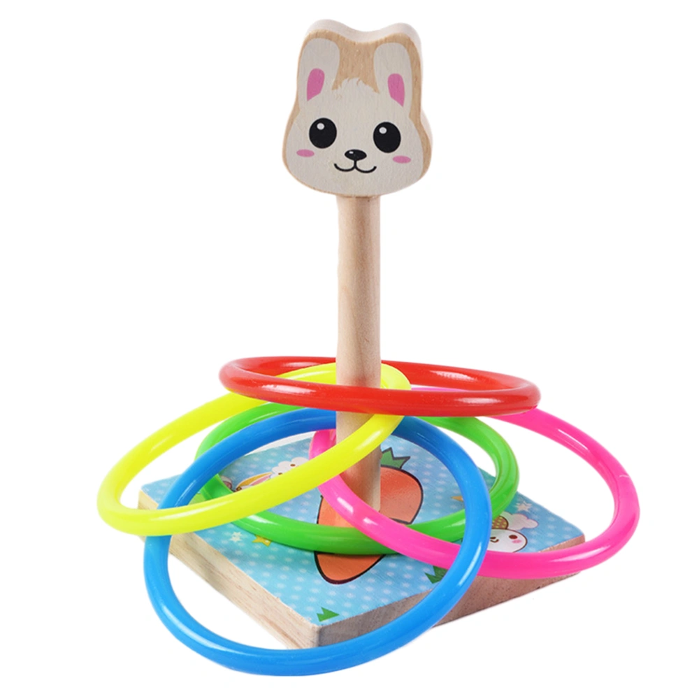 6PCS Rabbit Animal Lap Game Toss Rings and Base Kindergarten Program Activity Children's Toy Wooden Throwing Toss Rings Kids Toss Game for Garden Backyard Outdoor