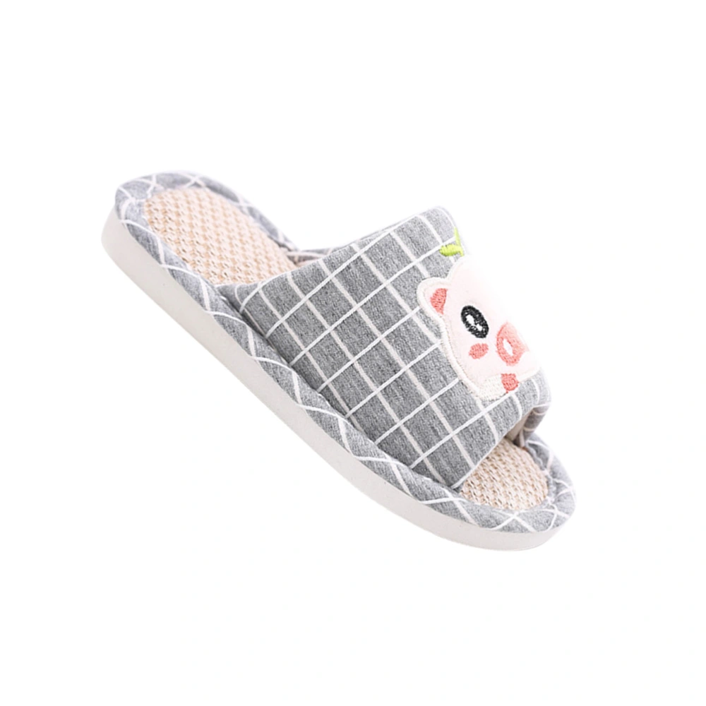 Grey Cartoon Pig Design Slippers Kids Breathable Shoes Non-slip Loafer for Child (Suitable for Size 31-32)