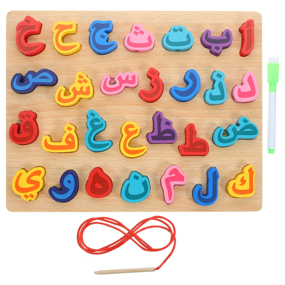 1 Set Arabic Alphabet Puzzle Board Wooden Puzzle Board Montessori Jigsaw Block Lacing Bead Toy