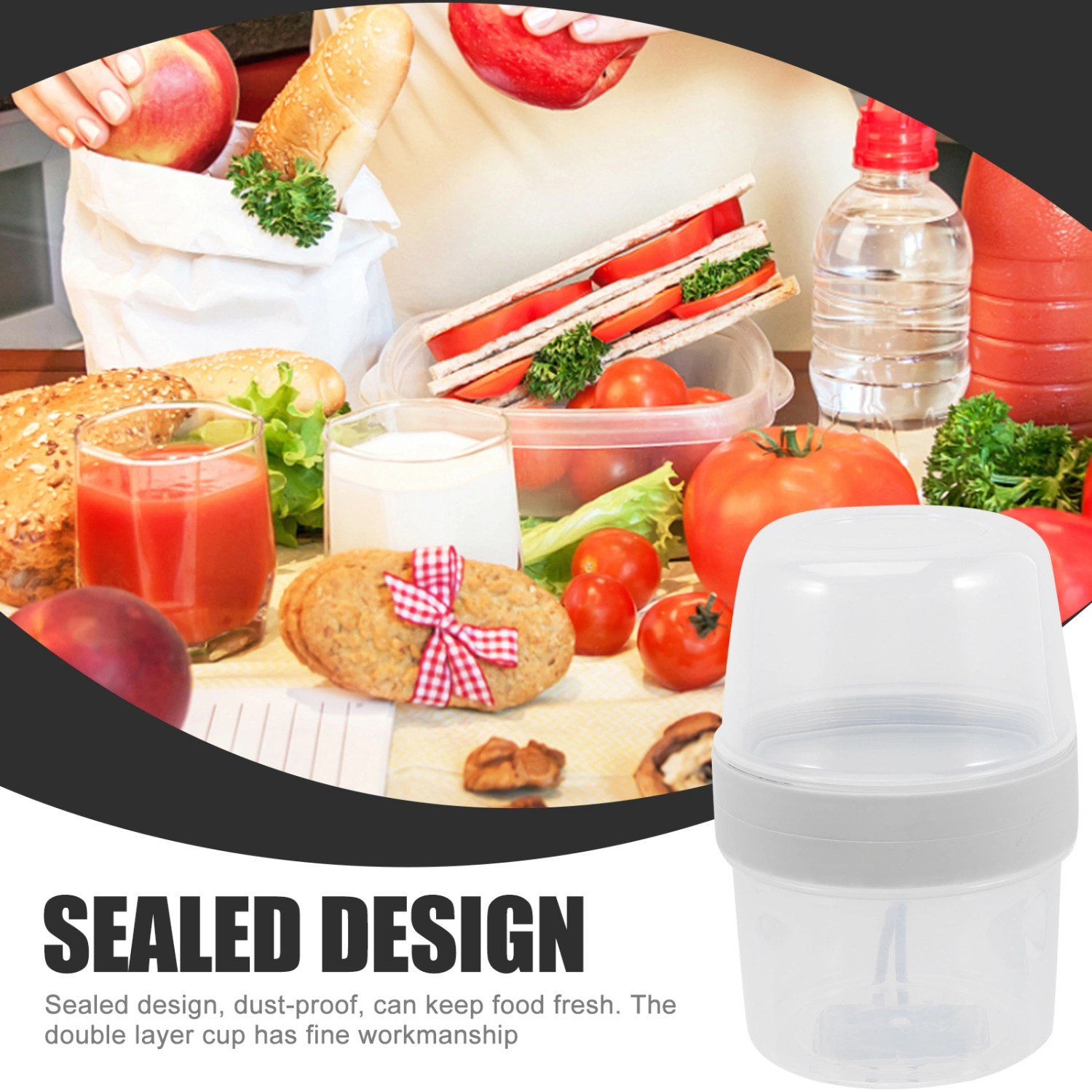 Portable Breakfast Cup Sealed Double Layer Food Container Cereal Oatmeal Fruit Cup