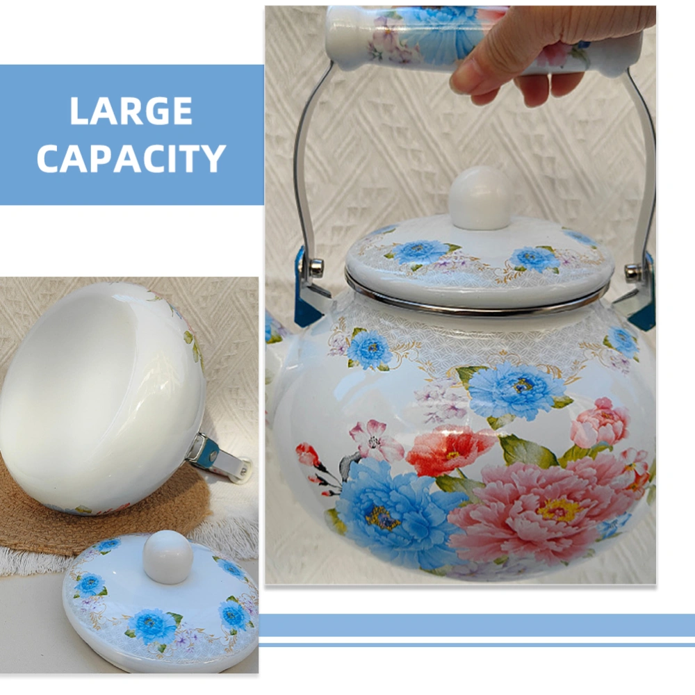 Enamel Teapot Water Tea Kettle Decorative Flower Enamel Teapot Reusable Thicken Water Kettle