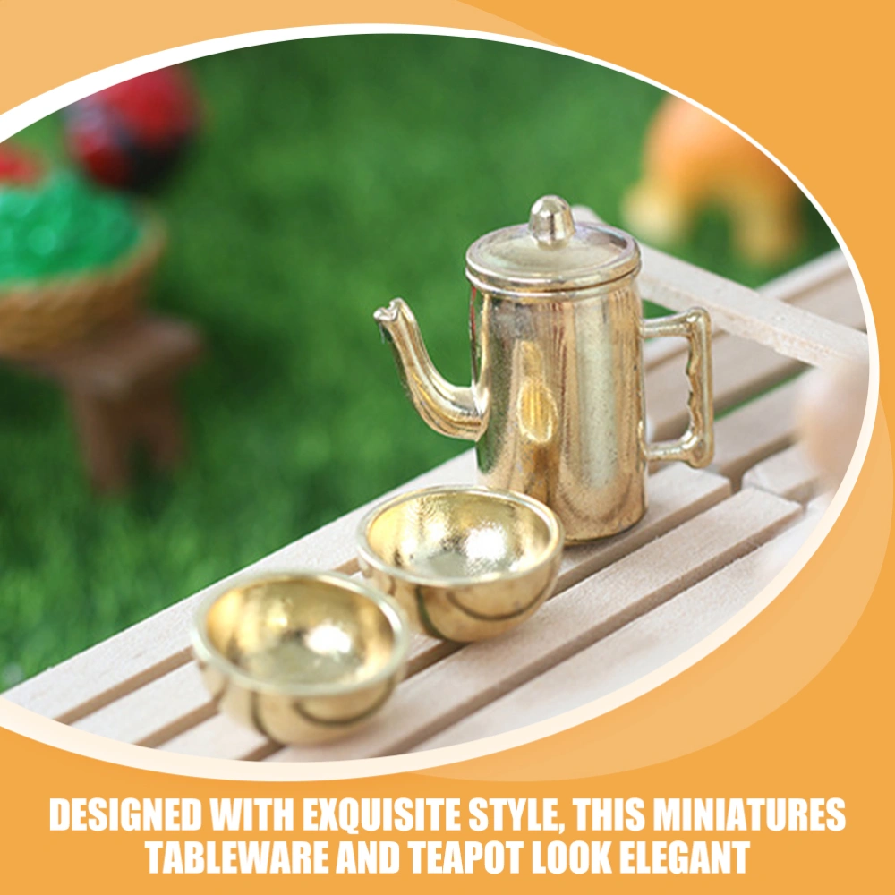 1 Set Miniature Tea Kettle Bowls Chopsticks Doll House Dining Table Props