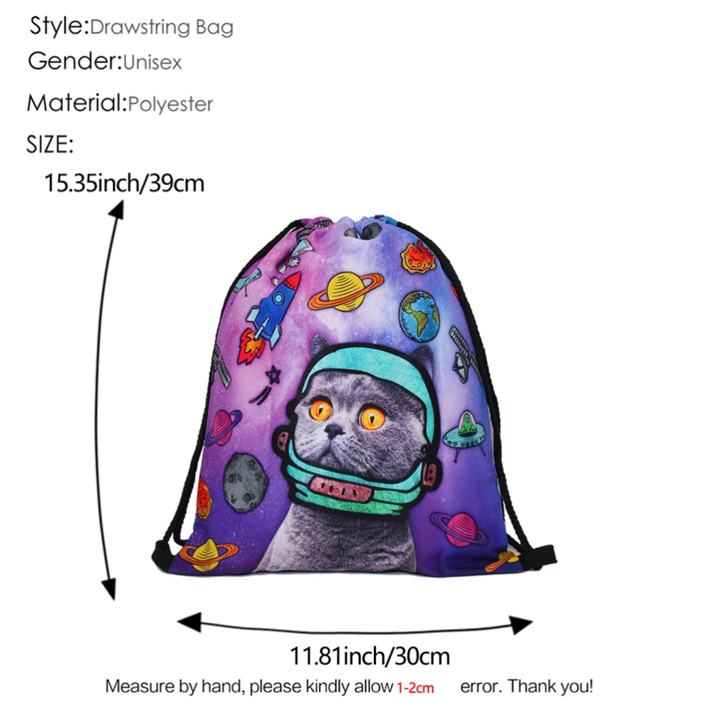 Space Cat Drawstring Backpack Storage Bag Rucksack for Outdoor Travel Gym Camping Beach