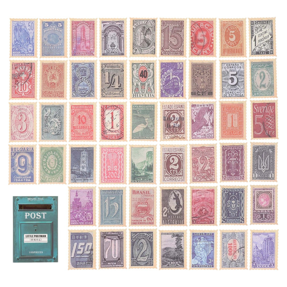 1 Box Scrapbook Stickers Stamp Sticker Vintage Stamp Sticker Decorative Sticker Writable Sticker