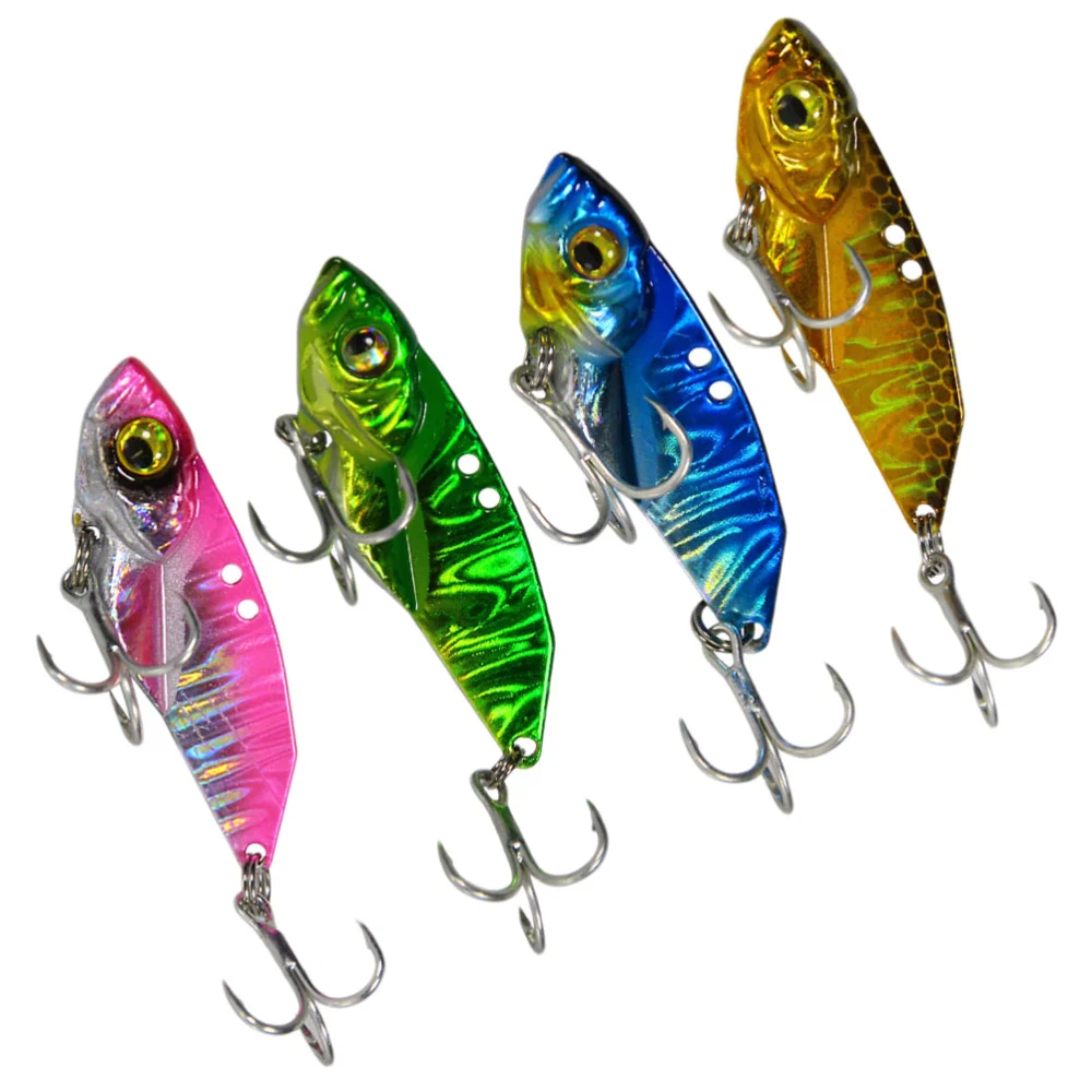 4Pcs 7g VIB Simulation Lure Bait Plastic Fishing Baits Accessories for Outdoor Fishing (Pink Green Blue Golden)