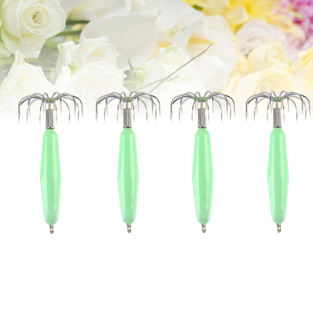 4Pc 12 Needles 35g Glowing in Dark Night Luminous Fishing Lures Baits Squid Jigs Hooks Light Green Fishing Lure Hook Bait Fishhook Green