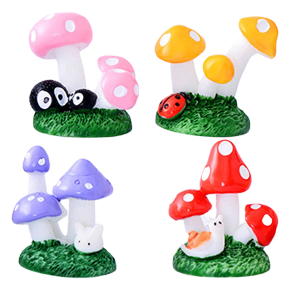 4pcs Mini Mushroom Miniature Animal Mushroom Ornament Bonsai Resin Craft Decorations