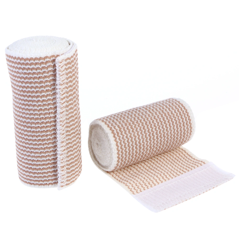 2 Rolls of Repeatable Self-adhesive Beige Cotton Elastic Bandage Compression Wrap and Loop Closure on One End