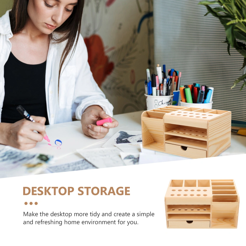 Multipurpose Table-top Organizing Box Pen Storage Box Sundries Organizer (Beige)