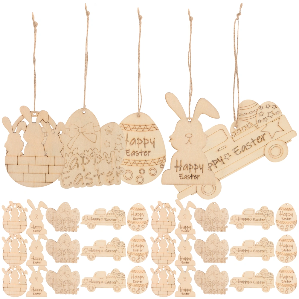 50pcs Easter Unfinished Blank Wooden Cutouts Painting DIY Hanging Pendants Party Decoration