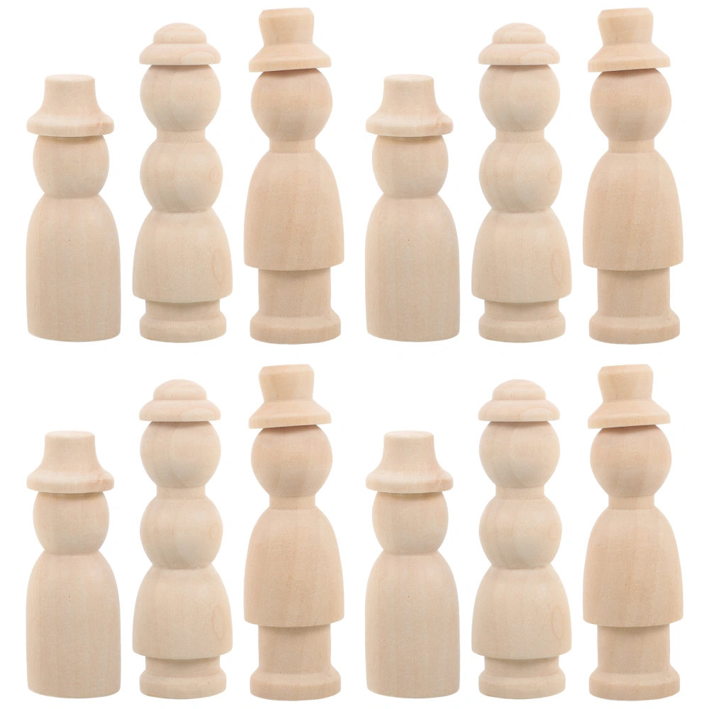 12pcs Unfinished Wooden Peg Doll Wooden Figures DIY Painting Arts Blank Wood Peg People