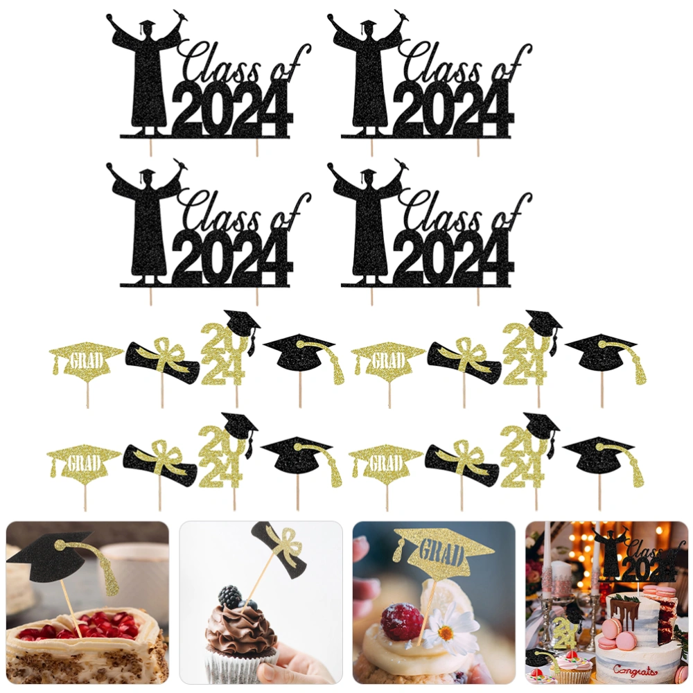 20pcs Graduation Theme Topper Appetizer Cake Picks for 2024 Graduation Party