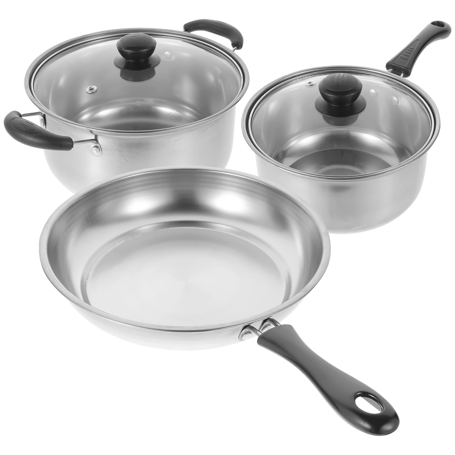 1 Set Stainless Steel Cookware Soup Pot Small Milk Pot Frying Pan for Kitchen