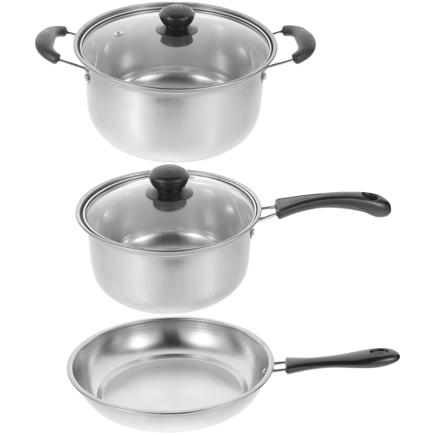 1 Set Stainless Steel Cookware Soup Pot Small Milk Pot Frying Pan for Kitchen