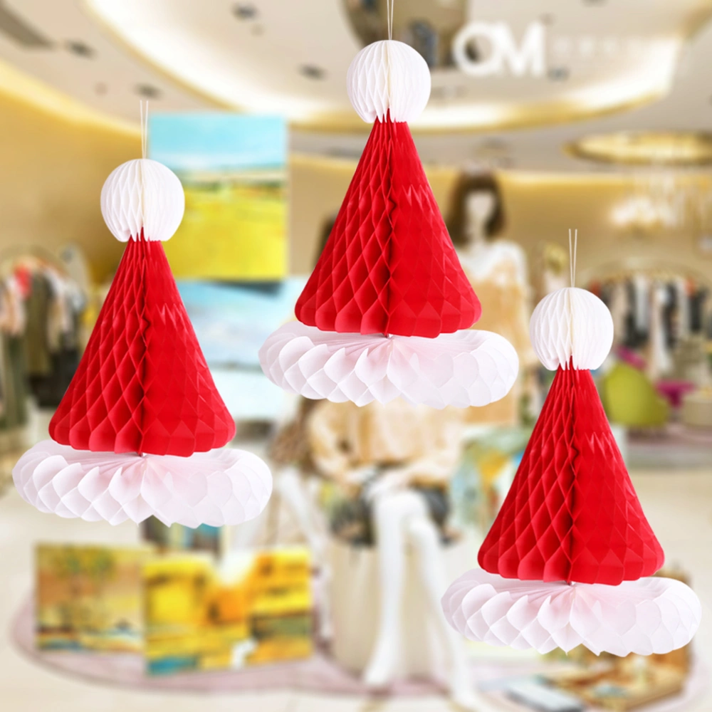 2pcs Paper Santa Table Decoration Honeycomb Design Christmas Hats Hanging Decorations Party Favors for Festival Party Tree