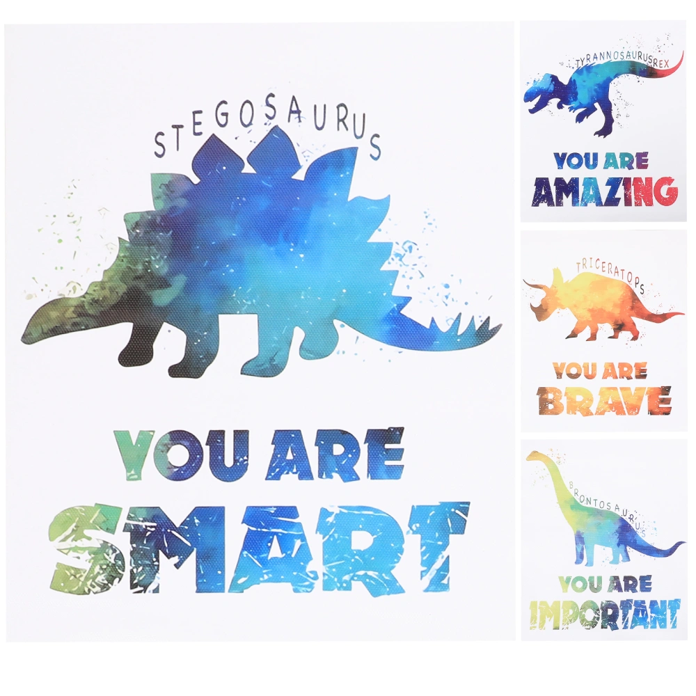 4pcs Dinosaur Printed Wall Art Canvas Animal Paintings Dinosaur Room Decor for Boys