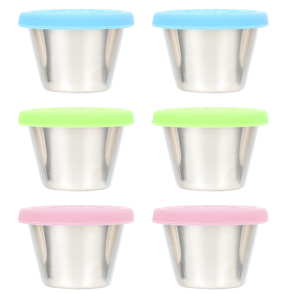 6pcs Salad Dressing Container Silicone Lid Stainless Steel Condiment Boxes