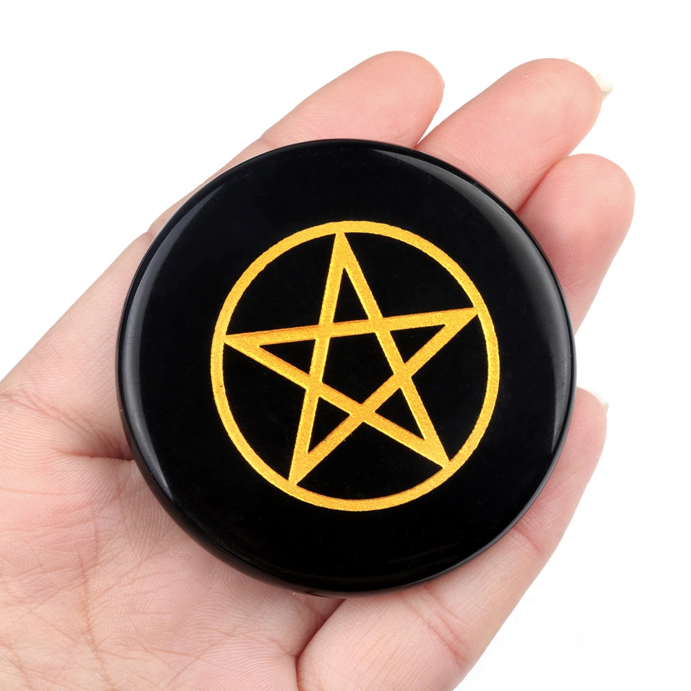 Pentagram Themed Stone Obsidian Stone Desk Ornament Decorative Stone Obsidian Craft