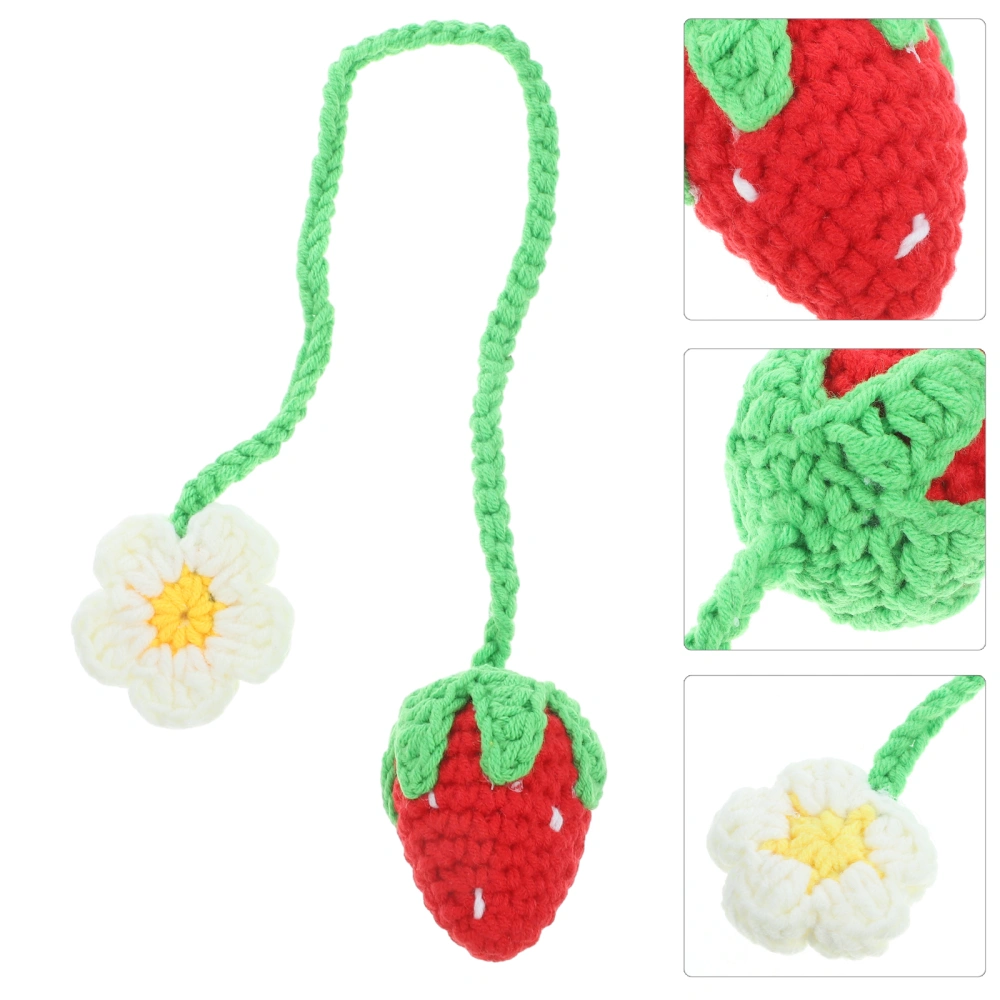 Car Hanging Ornament Car Mirror Hanging Charm Accessory Crochet Strawberry Flower Pendant