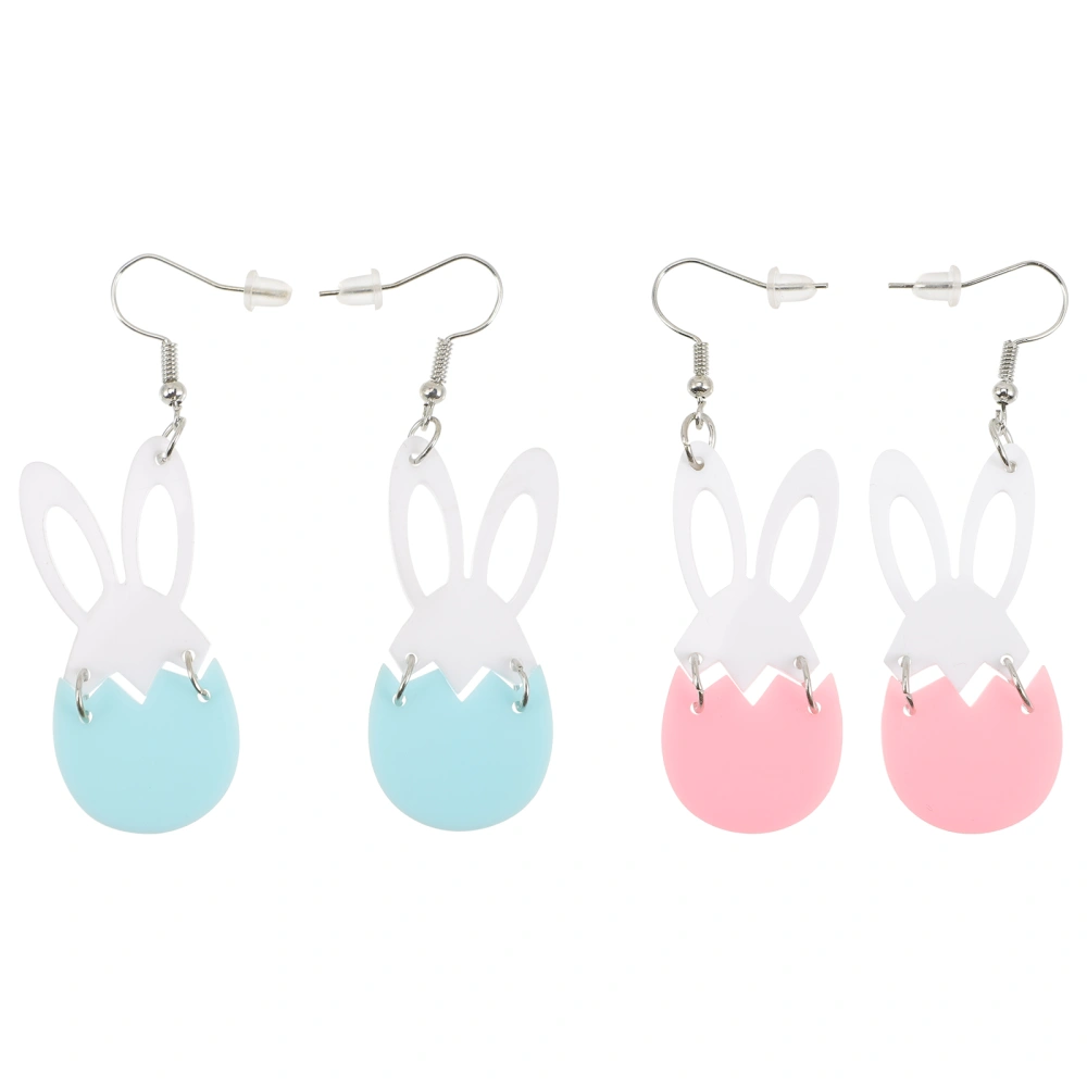 2 Pairs of Novel Bunny Shape Earring Easter Egg Ornament Rabbit Pendant Acrylic Eardrop