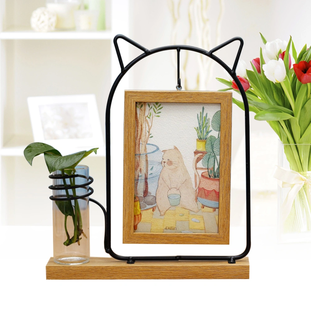 Double-sided Photo Picture Frame with Hydroponic Container for Home Office Desk Decoration (Tint Cat)