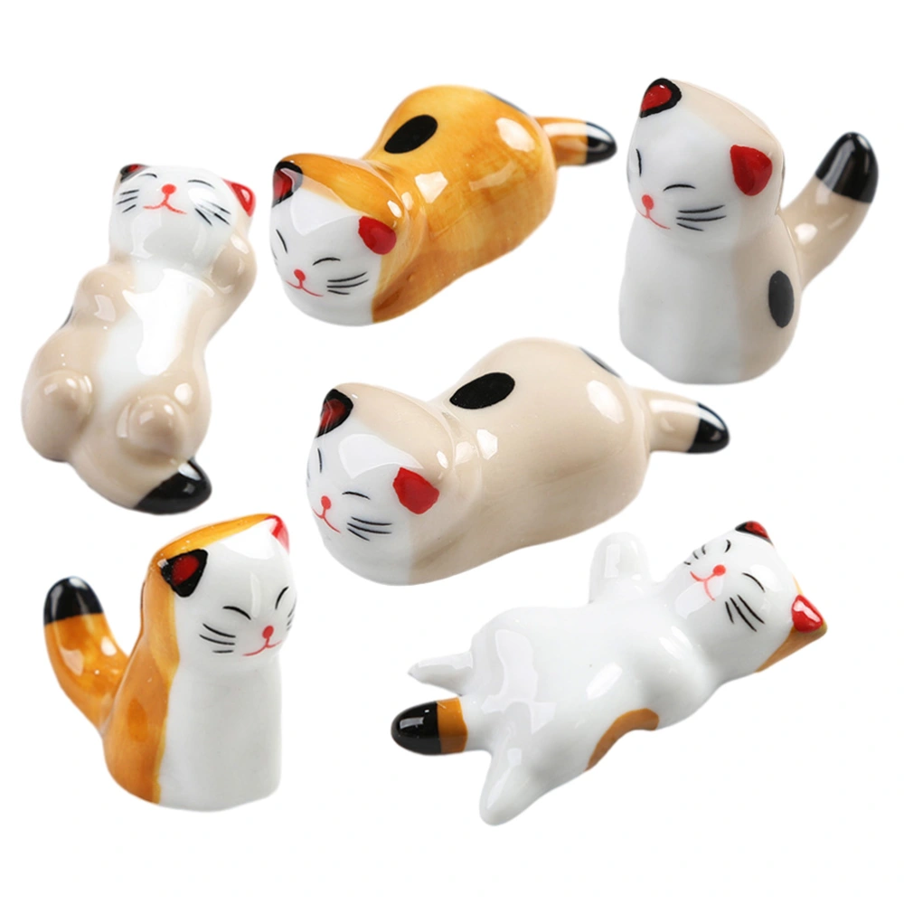 6pcs Cat Shape Ceramic Chopsticks Rack Holder Dining Room Ceramic Chopsticks Rest