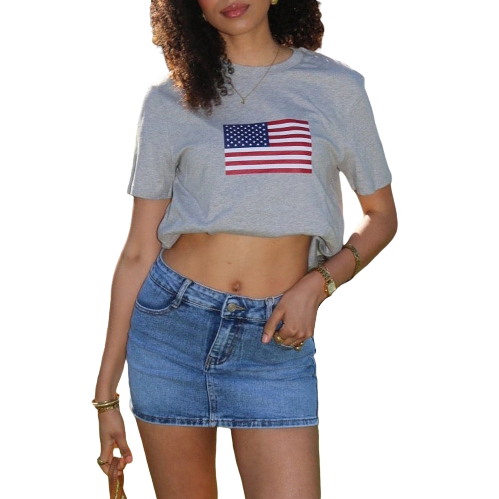 Womens 4th of July T-Shirt American Flag Print Short Sleeve Tops 