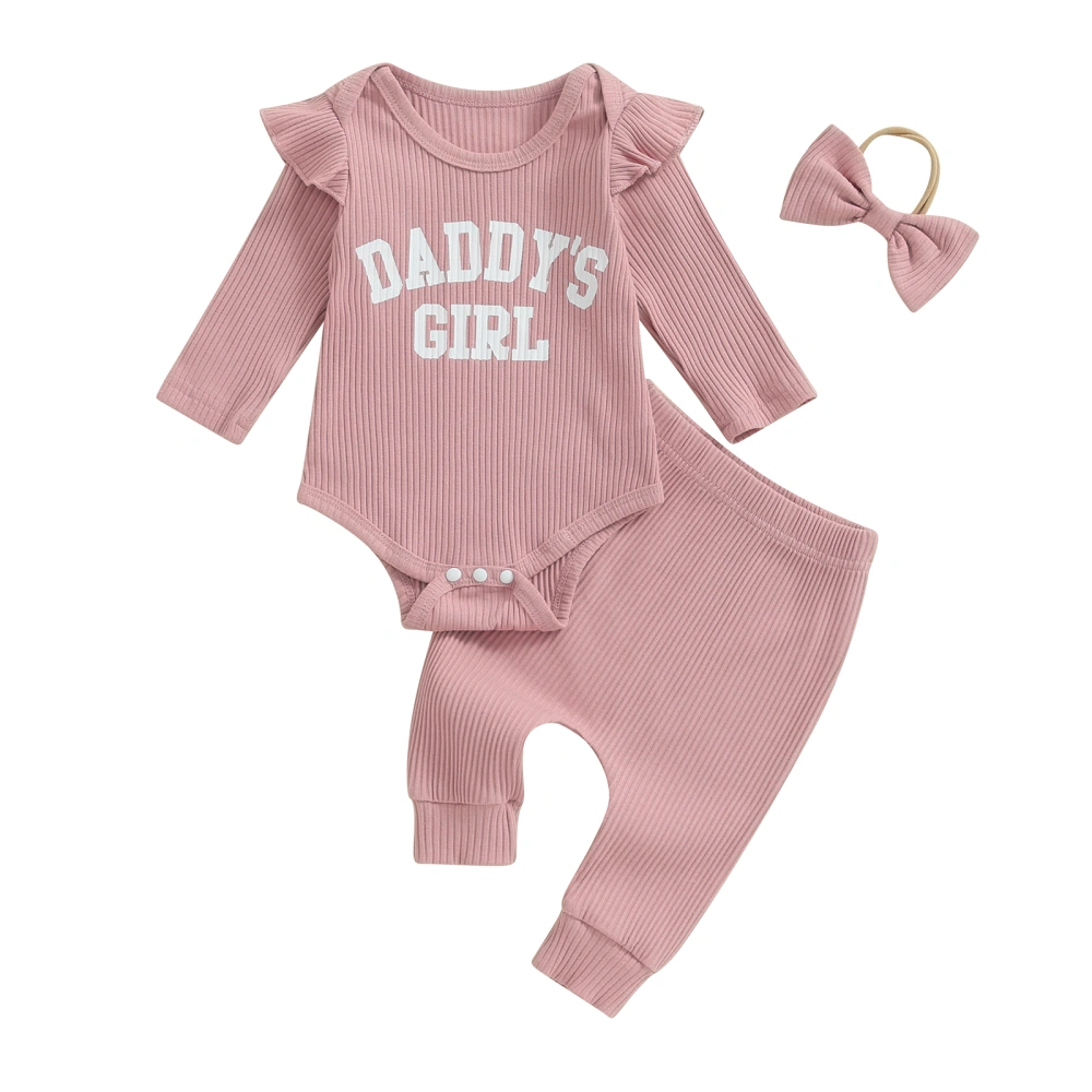 Baby Girls 3Pcs Fall Outfits Letter Print Romper + Pants + Headband