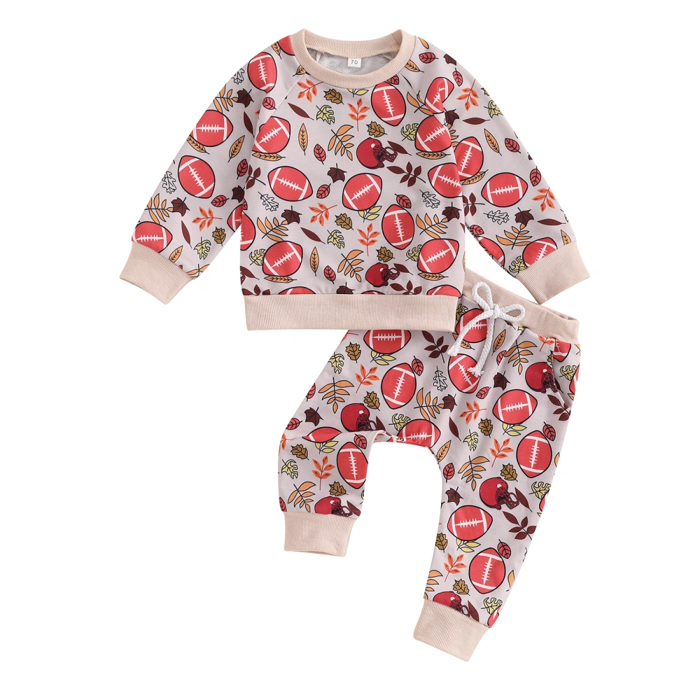 Baby 2Pcs Fall Outfits Leaf Football Print Sweatshirt and Pants