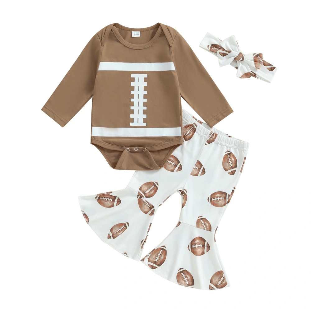 Baby Girl Football Outfit Long Sleeve Romper Flare Pants Headband