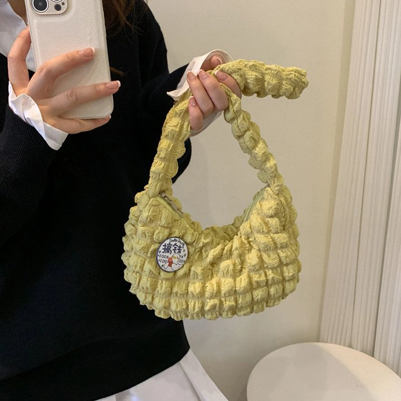 Women's Puffy Quilted Shoulder Bag Ruched Detail Bubble Tote Bag 