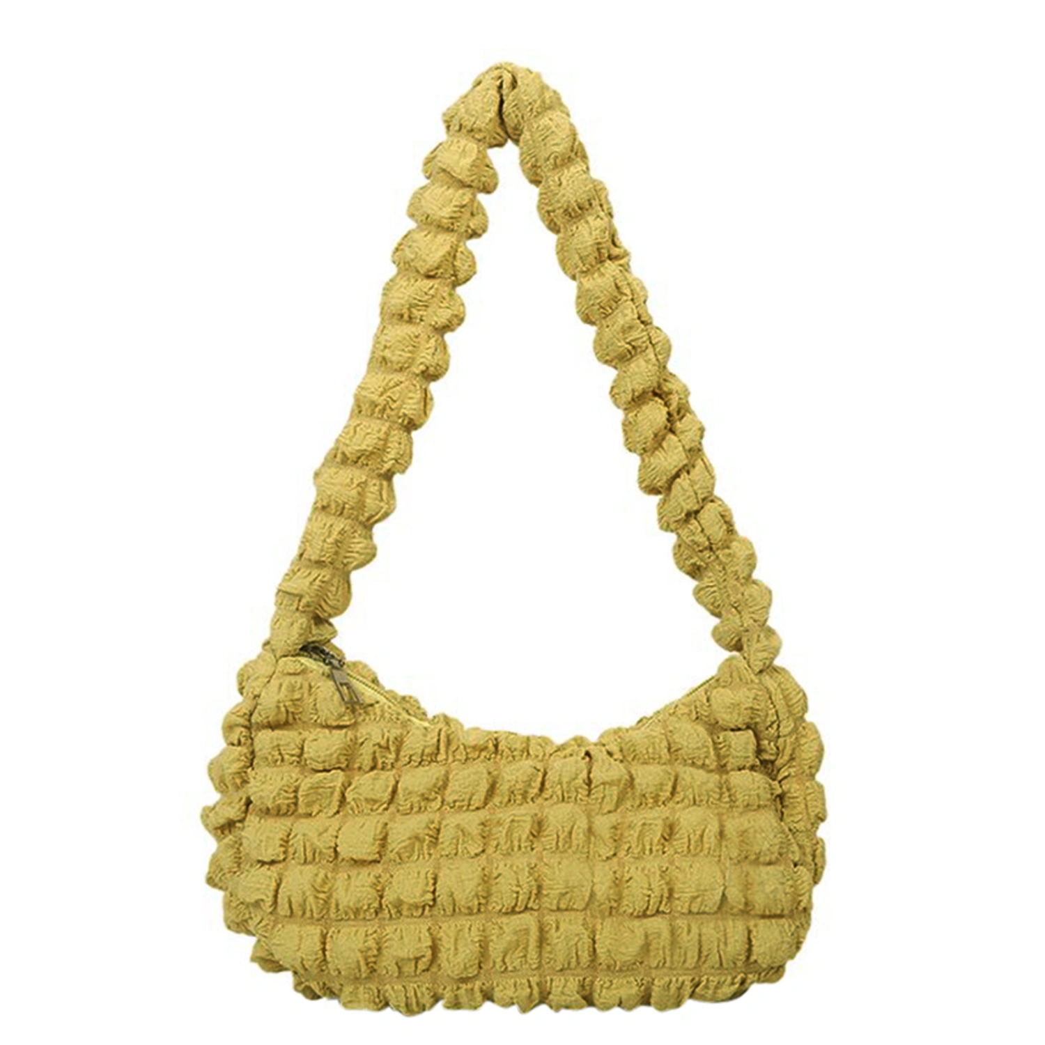 Women's Puffy Quilted Shoulder Bag Ruched Detail Bubble Tote Bag 