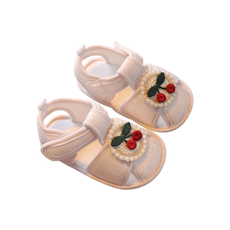 Baby Girls Summer Sandals Cherry Embroidery Flat Shoes Non-Slip Sole