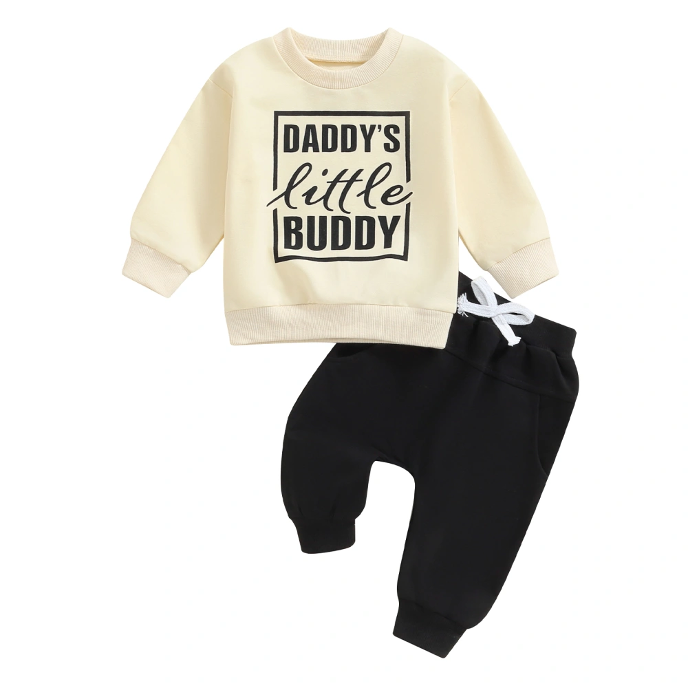 Boy Fall Outfits Letter Print Long Sleeve Sweatshirt Solid Color Pants