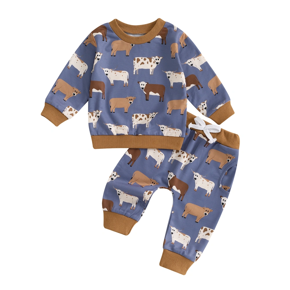 Baby Boys Pants Set, Cow Print Long Sleeve Sweatshirt with Pants