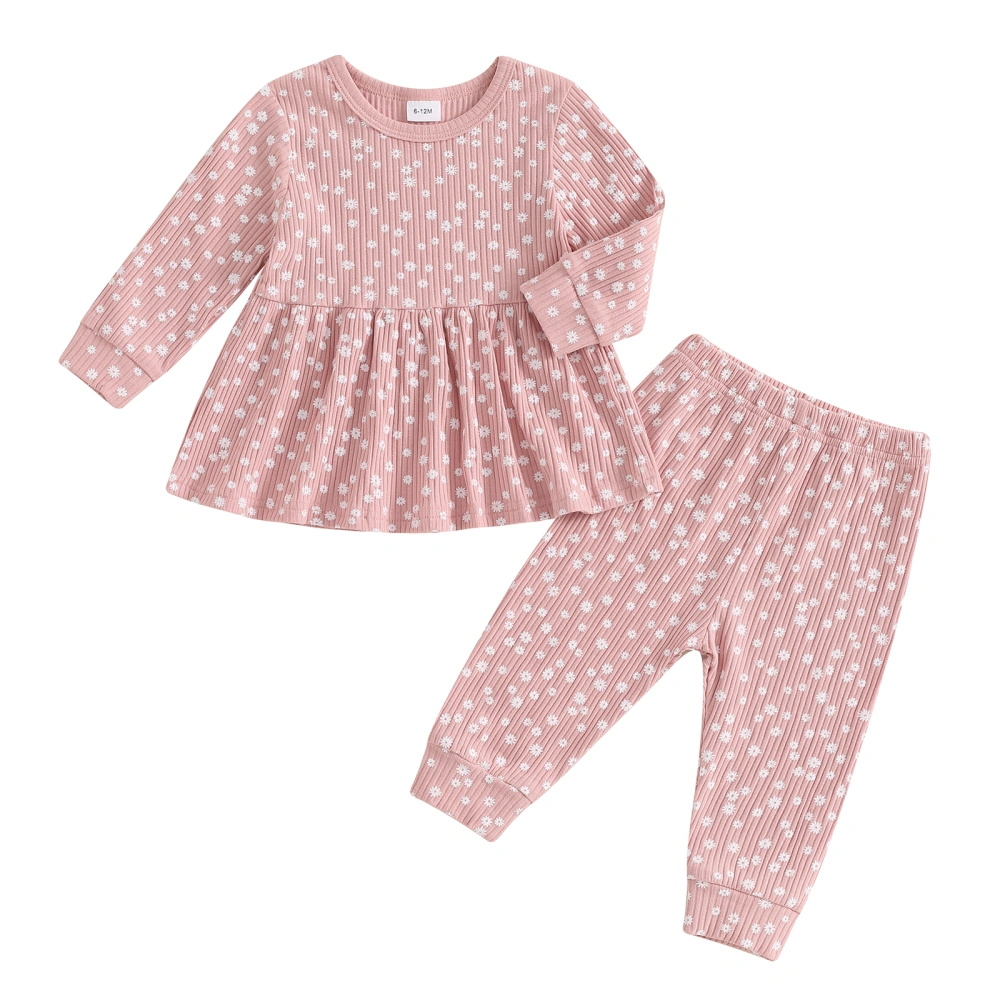 Toddler Girl Fall Outfits Floral Print Long Sleeve Tops Long Pants Set